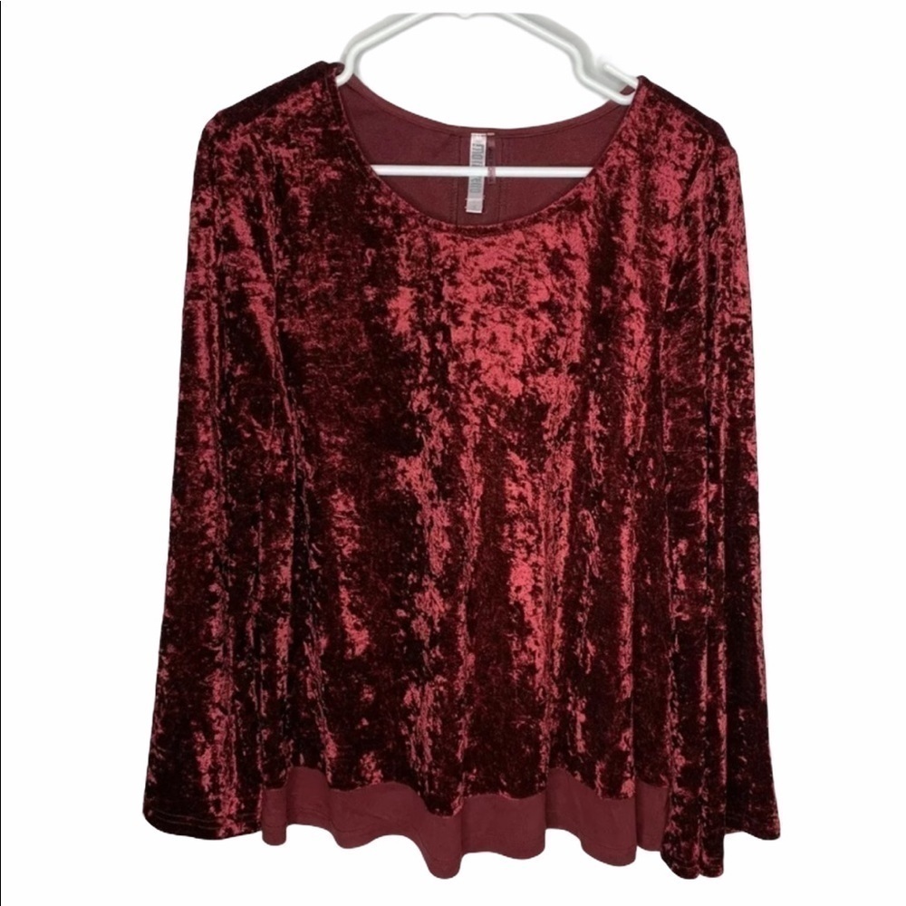 Monreno Womens Crushed Velvet Blouse Small Red